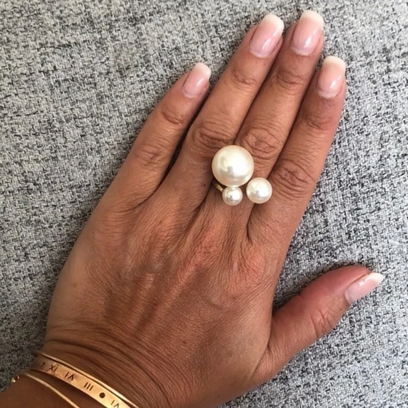 💥3for$28 New Faux Pearl Trio Adjustable Statement Ring Pearl Illusion Cuff Ring - Picture 14 of 16